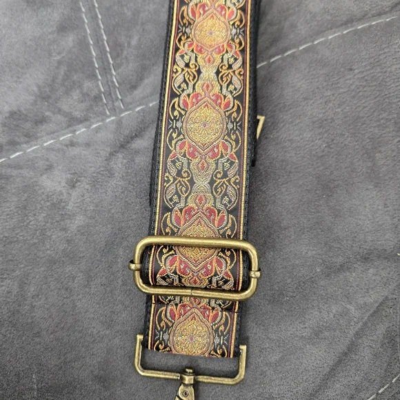 Embroidered Adjustable Guitar Strap For Purse - Black, Brown and Gold - Picture 4 of 10